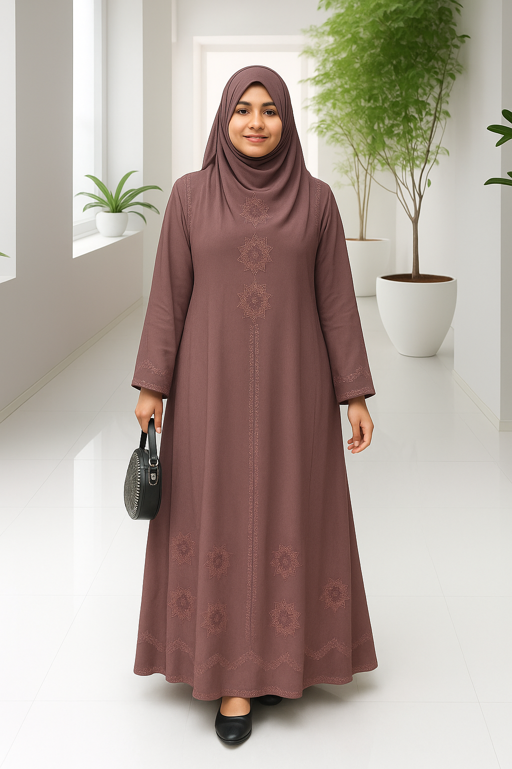 Mauve Burka with Intricate Floral Embroidery