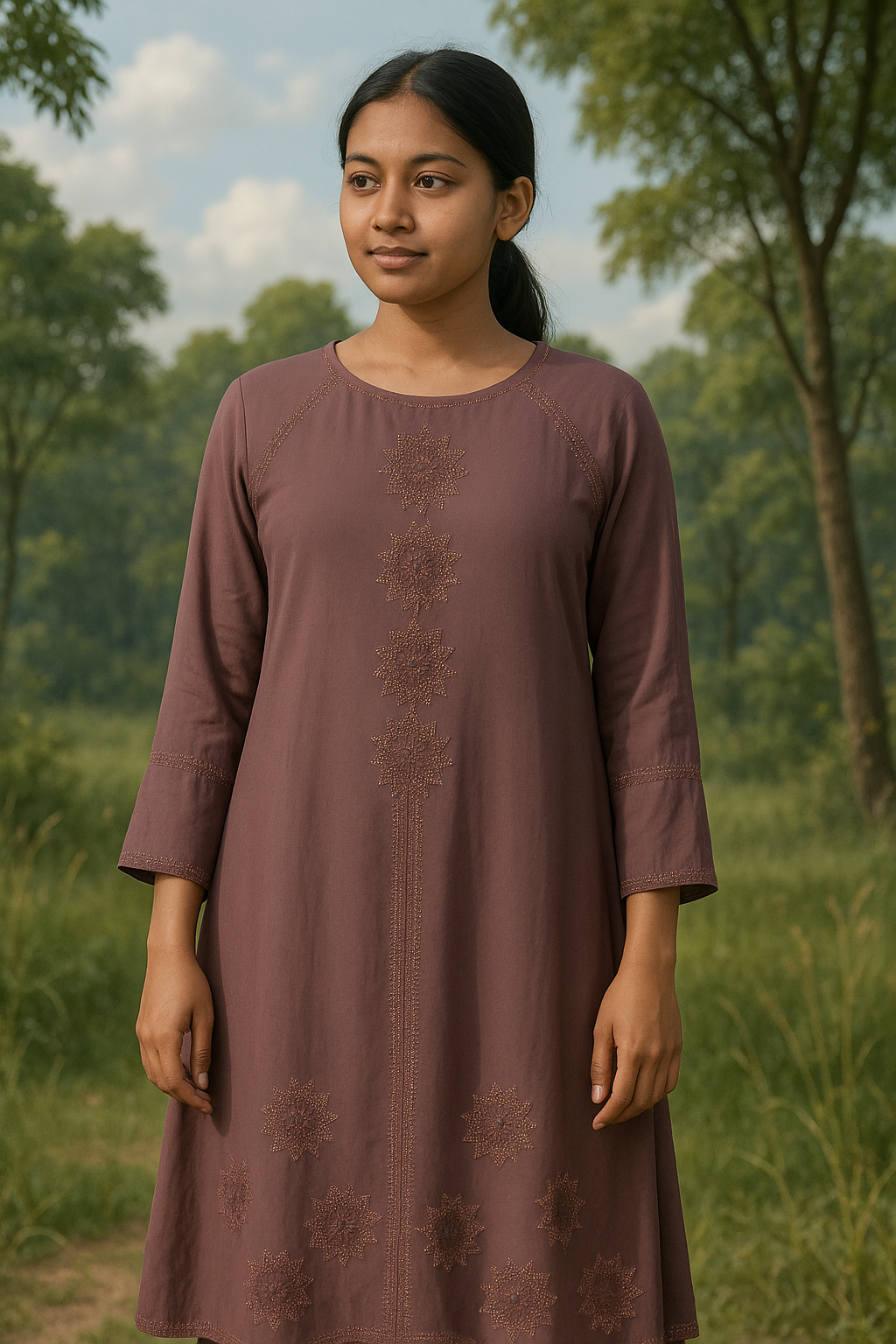 Mauve Burka with Intricate Floral Embroidery