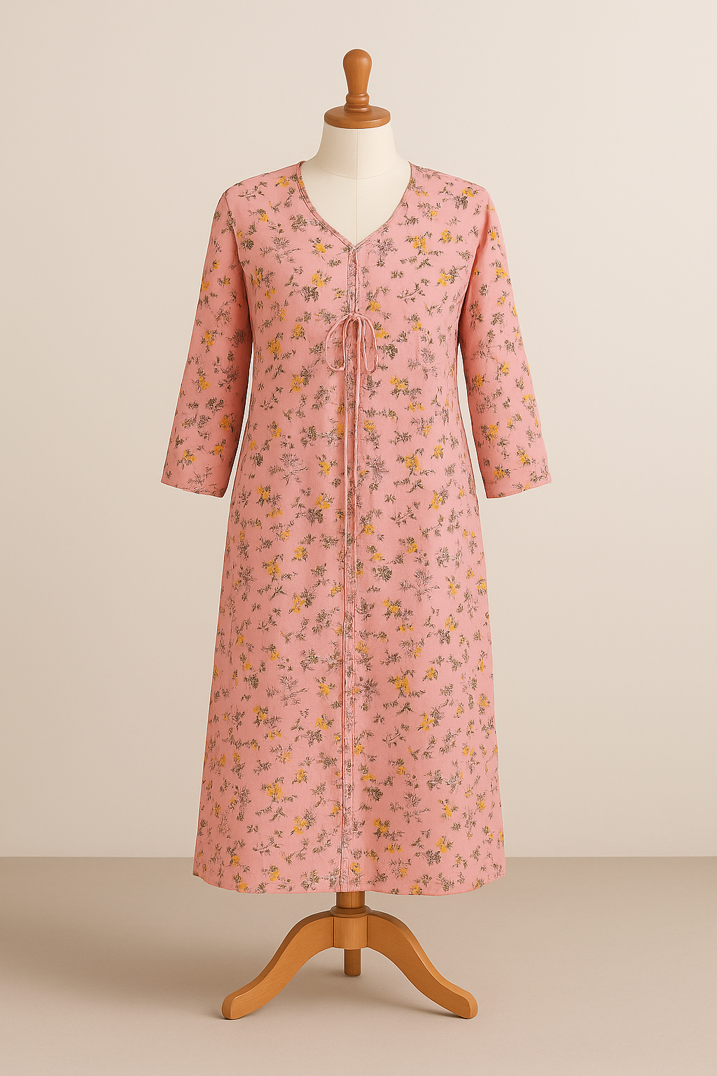 Pink Floral Burka with Front Tie Detail