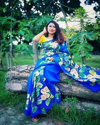 Hand Print Half Silk Sharee