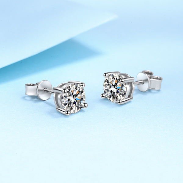 925 Silver Plate Mossanaite Diamond Cut Four Lock Earrings