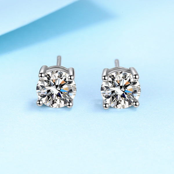 925 Silver Plate Mossanaite Diamond Cut Four Lock Earrings