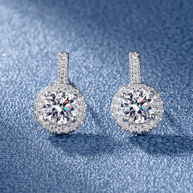 New Simple Imitation Mossanite Stone Diamond cut Round Earrings