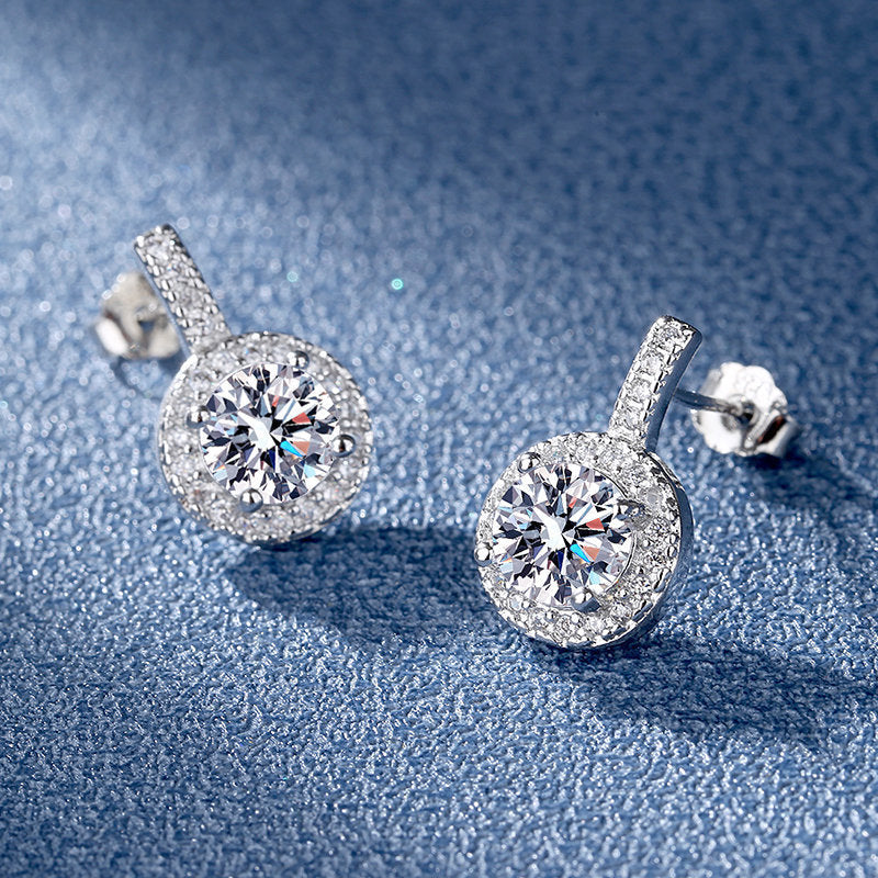 New Simple Imitation Mossanite Stone Diamond cut Round Earrings