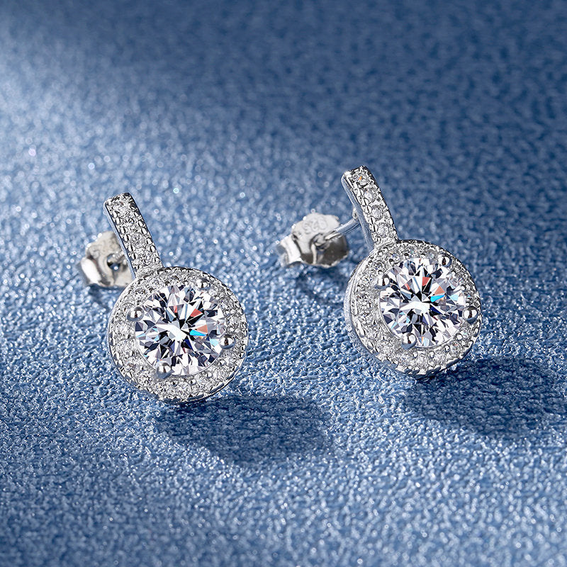 New Simple Imitation Mossanite Stone Diamond cut Round Earrings