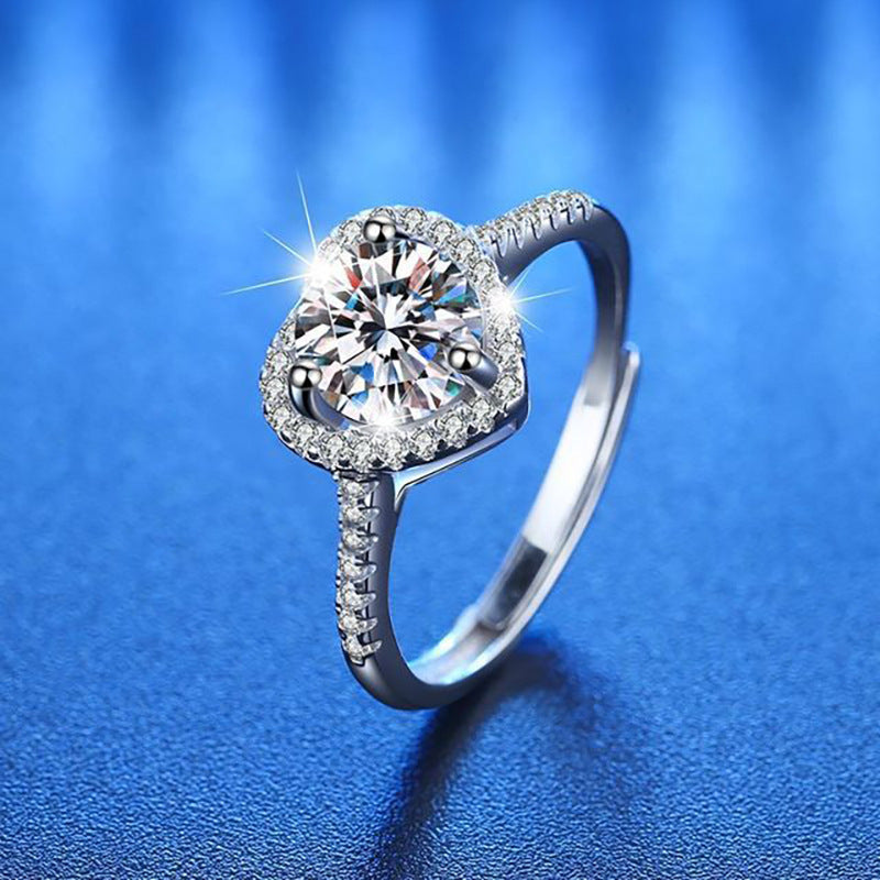 925 Silver Plate Female Mossanite Simple Love Ring