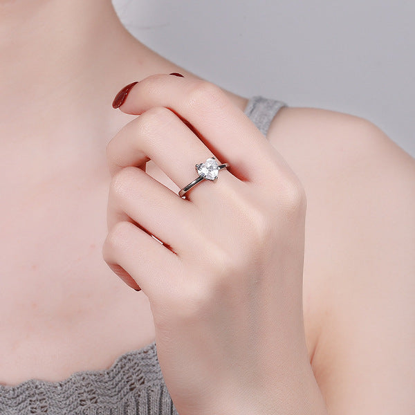 925 Silver Plate Female Mossanite Simple Love Ring