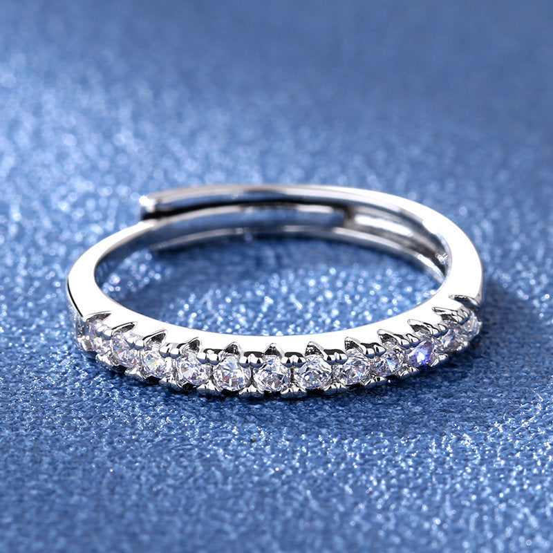 925 Silver Plated Fashionable Versatile Half -Circle Simplicity Diamond Cut Ring