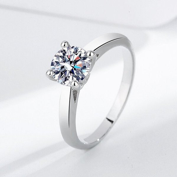Classic Four Claw S925 Silver Plated Simulation Diamond Cut Woman Ring