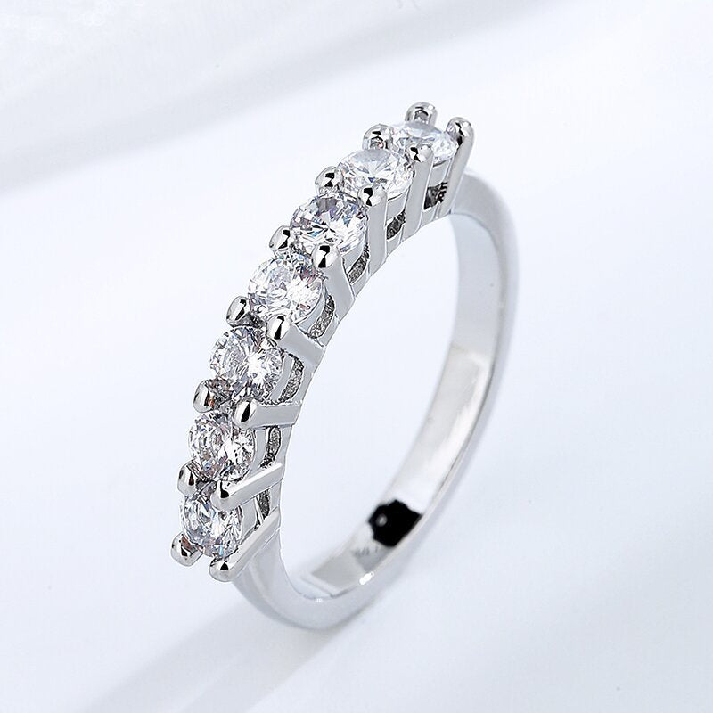 Diamond Cut S925 Silver Plated Seven Princess Mossian Stone Ring