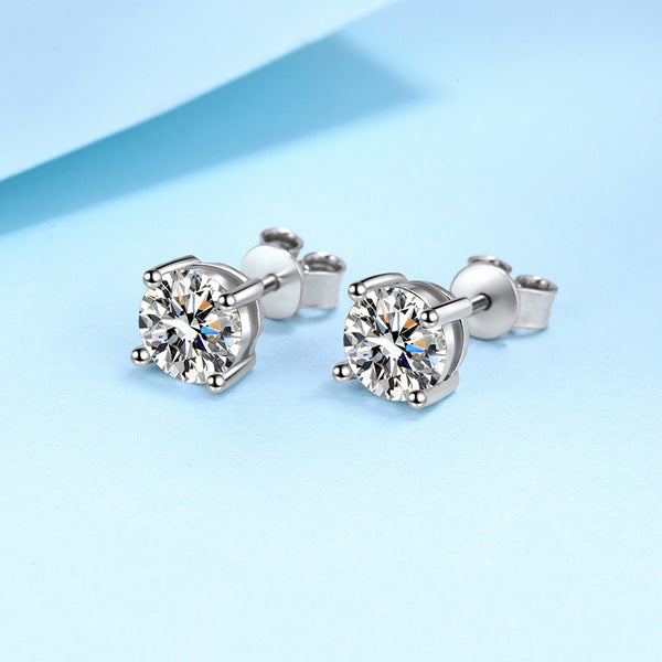 925 Silver Plate Mossanaite Diamond Cut Four Lock Earrings