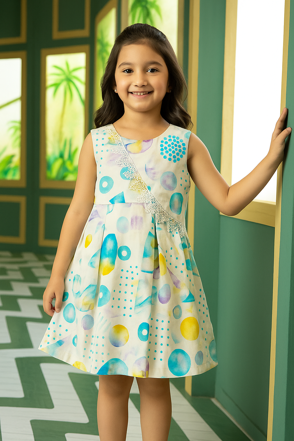 কালারফুল জিওমেট্রিক কিডস ফ্রক