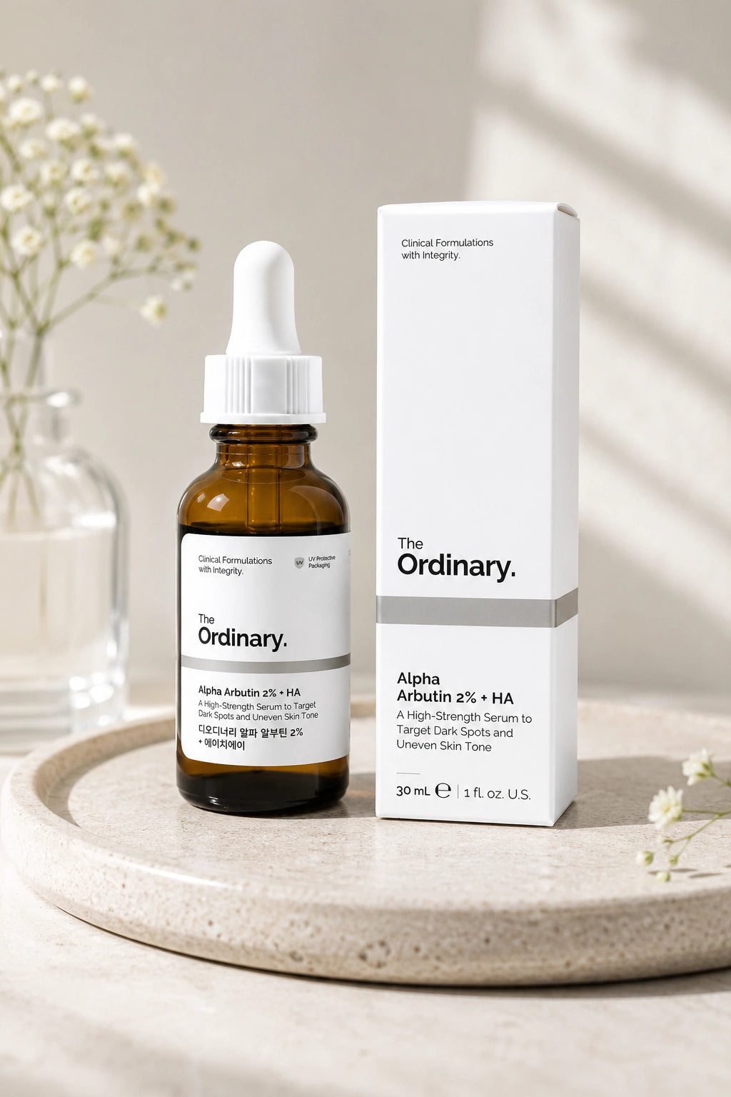 Original The Ordinary Alpha Arbutin 2% + HA retail box with authentic branded packaging