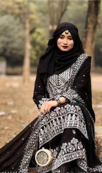 Noir Elegance Sequence Embroidered Georgette Three Piece