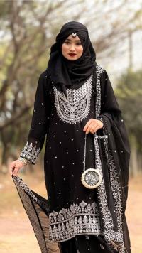 Noir Elegance Sequence Embroidered Georgette Three Piece