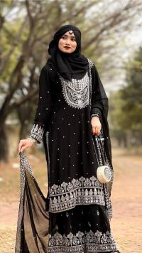 Noir Elegance Sequence Embroidered Georgette Three Piece