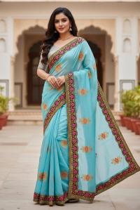 Premium Embroidery Semi Moslin Sharee