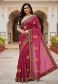 Premium Embroidery Semi Moslin Sharee