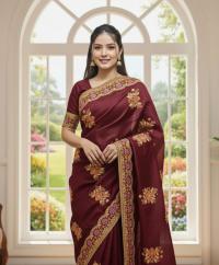 Premium Embroidery Semi Moslin Sharee