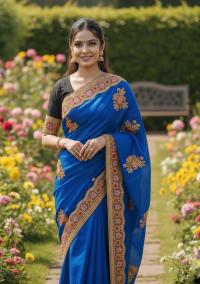 Premium Embroidery Semi Moslin Sharee