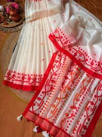 Half silk screen print saree with blause pcs