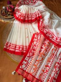 Half silk screen print saree with blause pcs