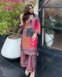 Magenta Printed Three Piece Suit