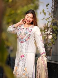 Ivory Printed Festive Three Piece