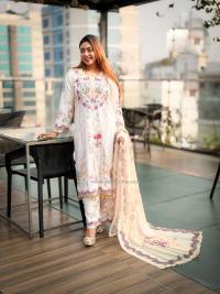 Ivory Printed Festive Three Piece
