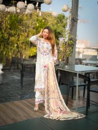 Ivory Printed Festive Three Piece