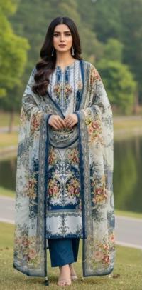 Navy Floral Ethnic Three Piece