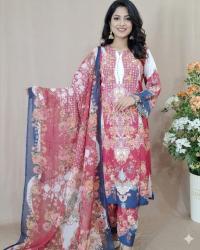 Pink Floral Printed Three Piece Set