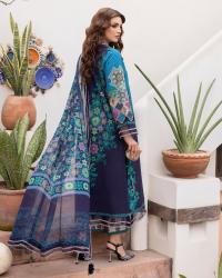 Blue Printed Lawn Three Piece