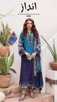 Blue Printed Lawn Three Piece