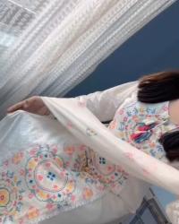 Ivory Floral Embroidered Three Piece