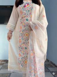 Ivory Floral Embroidered Three Piece