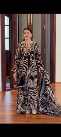 Floral Embroidery Three Piece