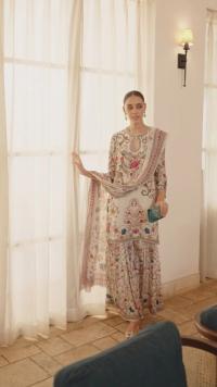Floral Embroidery Three Piece
