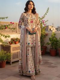 Floral Embroidery Three Piece