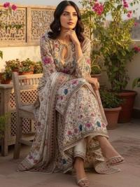 Floral Embroidery Three Piece