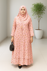 Pink Floral Burka with Front Tie Detail
