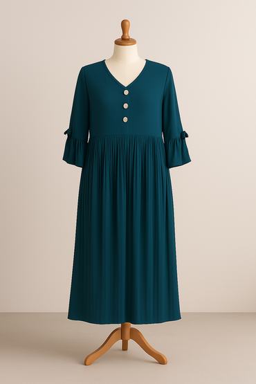 Teal Pleated Burka with Elegant Button Detail
