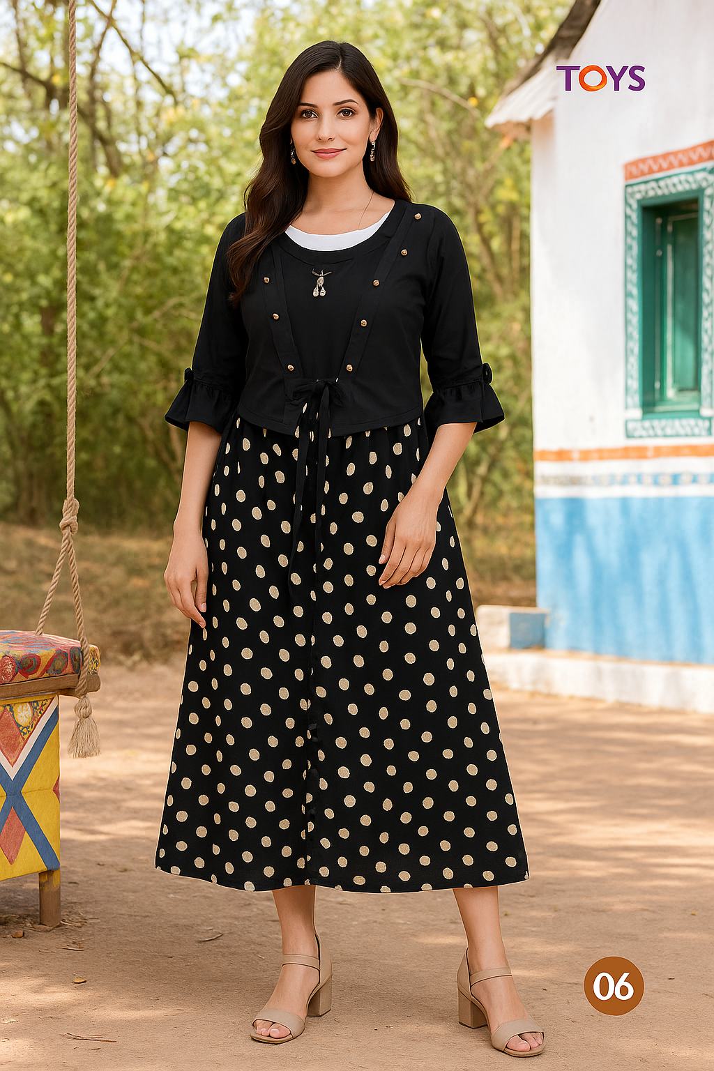 এলিগ্যান্ট ব্ল্যাক পলকা ডট কটন টপস