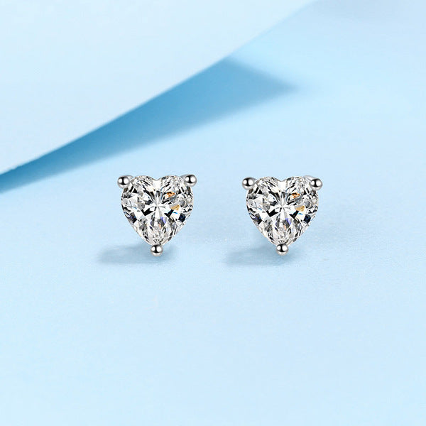 925 Silver Plate Mossanaite Diamond Cut Love Earrings
