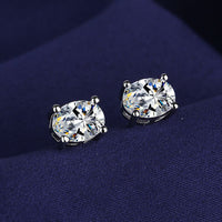 925 Silver Plate Mossanaite Diamond Cut Simple Oval Shape Earrings