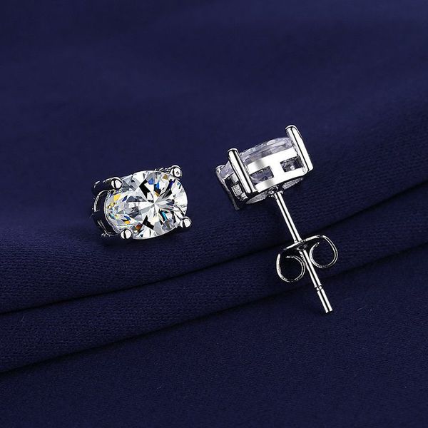 925 Silver Plate Mossanaite Diamond Cut Simple Oval Shape Earrings