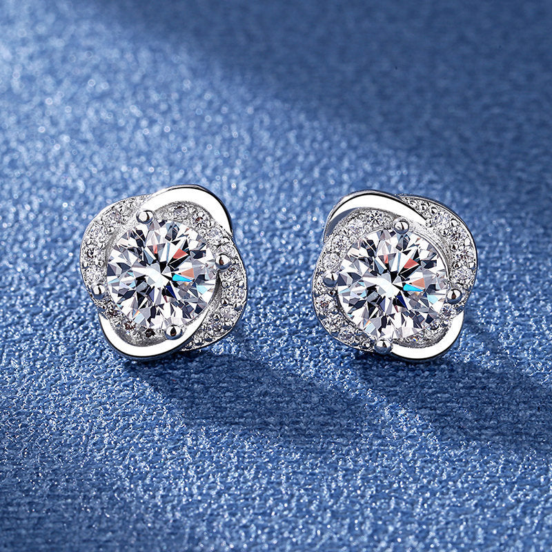 925 Silver Plated Four -leaf GrassDiamond Cut Earrings