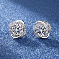 925 Silver Plated Four -leaf GrassDiamond Cut Earrings