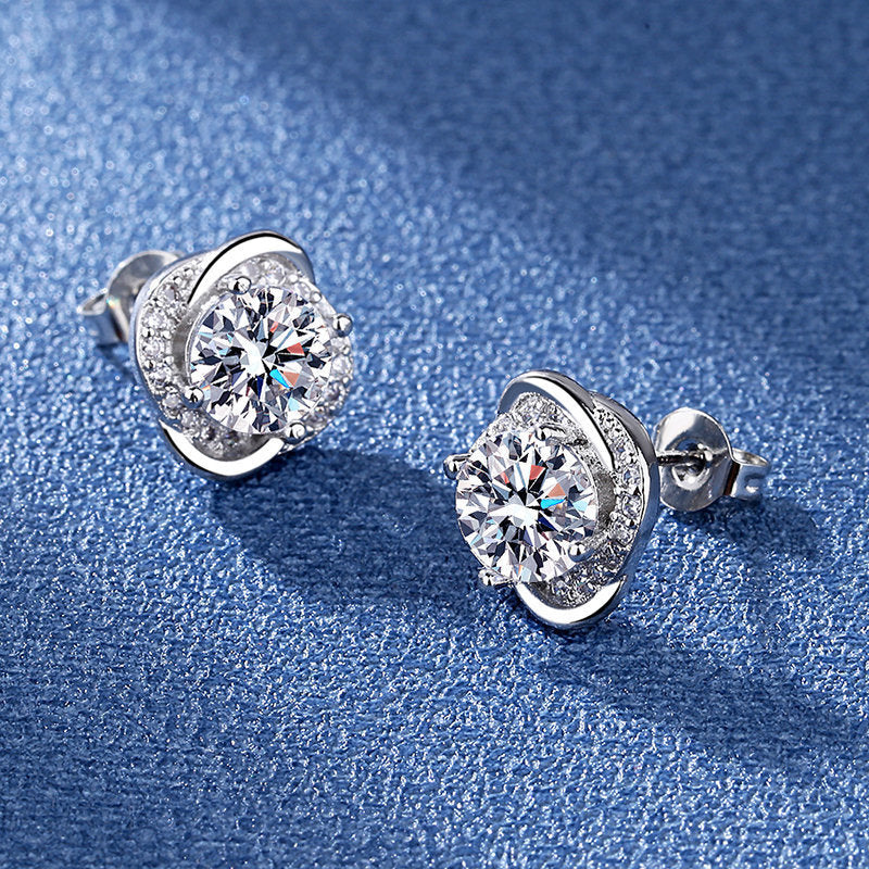 925 Silver Plated Four -leaf GrassDiamond Cut Earrings