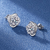 925 Silver Plated Four -leaf GrassDiamond Cut Earrings
